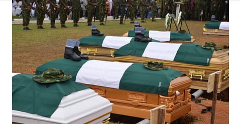 Remains of the killed military personnel being laid to rest in Abuja on Friday (25/8/23)
