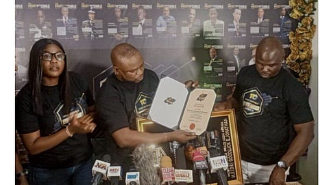 Organizers unveiling the ‘Peacebuilding row call’ during a news conference in Abuja