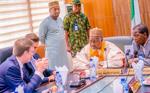Minister of Defence, Muhammed Badaru UK delegation led by the Minister for Armed Forces and Veterans, James Heappey, paid him a courtesy visit in his office.