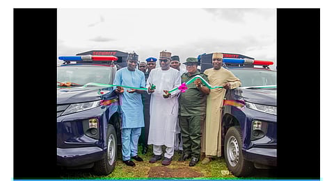 Kwara State Governor, AbudulRahman AbdulRazaq with other stakeholders during the Presentations of the vehicles
