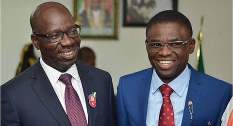 Governor Godwin Obaseki of Edo State with is Deputy, Philip Shaibu