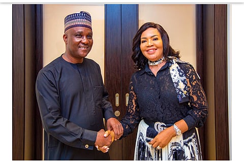 The Speaker of the House of Representatives , Mr Abbas with Nkeiruka Onyejeocha