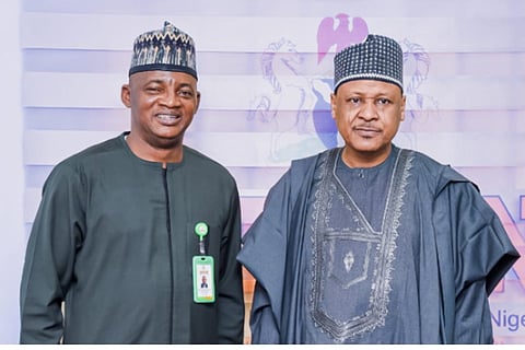 Minister of Information and National Orientation, Alhaji Mohammed Idris (R) and the Director-General, ARCON, Dr Olalekan Fadolapo during the visit by the Minister to ARCON HQ in Abuja on Friday.