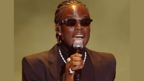 Rema performing at the Ballon d'Or
