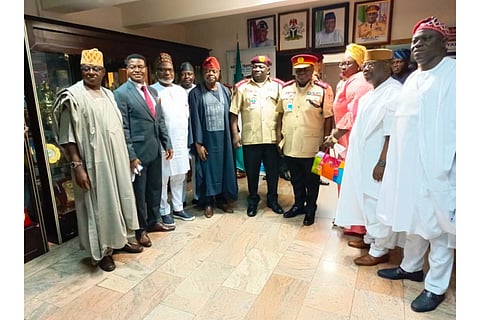 Some dignitaries present during the decoration of newly promoted Deputy Corps Marshal (DCM), Mr Bisi Kazeem, on Wednesday in Abuja.