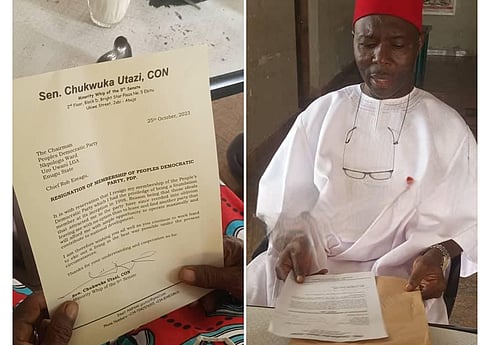 Senator Chukwuka Utazi’s Photo and his resignation letter