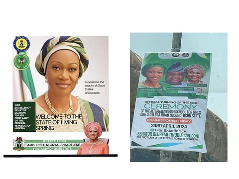 Posters printed by Osun State First Ladies ahead of Senator Oluremi Tinubu's visit to the state