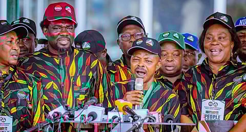 Labour leaders Festus Osifo (second left) and Joe Ajaero (second right) at the 2024 Workers’ Day in Abuja