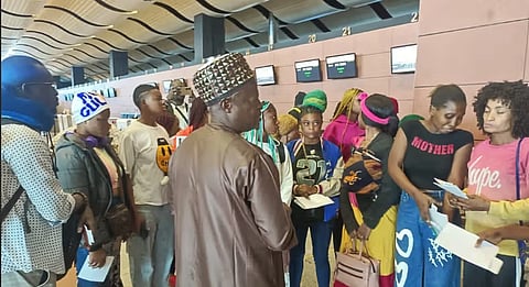 Dr Salihu Abubakar, Acting Nigerian Ambassador to Senegal, addressing some Nigerian girls who are rescued from sexual exploitation in Tamaccounda and Kedougou Regions of Senegal shortly before their repatriation to Nigeria from Dakar, Senegal on June 22, 2024