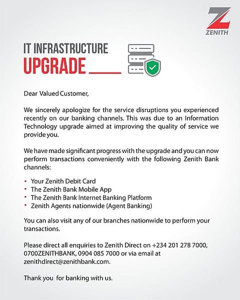 Zenith bank Notice