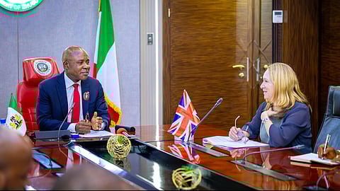 The Enugu State Governor, Dr. Peter Mbah with the British Deputy High Commissioner to Nigeria, Ms. Gill Lever.