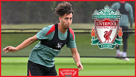 Liverpool player Kaide Gordon training with the first-team