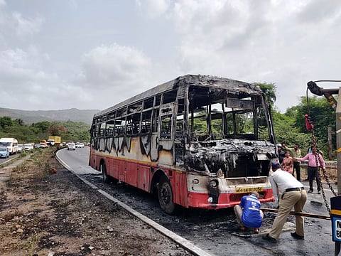 Burning Bus on Mumbai Goa Highway