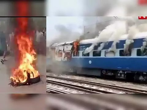 Agneepath Scheme : 'अग्निपथ' योजनेवरून आंदोलनाचा वणवा पेटला; विद्यार्थ्यांनी ट्रेनच्या डब्याला लावली आग