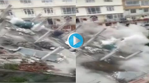 VIDEO : हिमाचलमध्ये पावसाचं थैमान; पत्त्याच्या बंगल्यासारखा कोसळली चार मजली इमारत