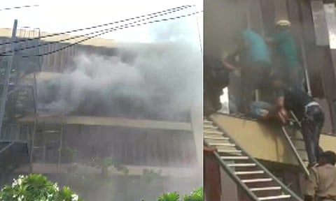 लखनऊ : हॉटेलला भीषण आग; खिडक्यांच्या काचा फोडून लोकांना काढताहेत बाहेर