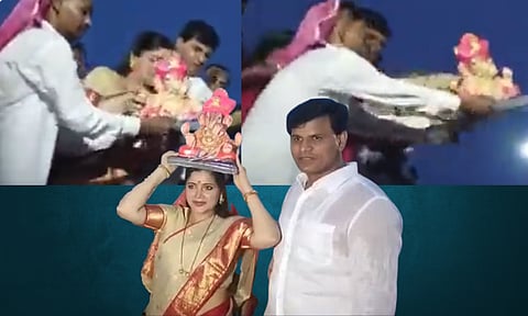 आधी डोक्यावर घेतली बाप्पाची मूर्ती अन् मग...; नवनीत राणांच्या गणेश विसर्जनाची चर्चा