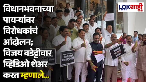 विधानभवनाच्या पायऱ्यांवर विरोधकांचं आंदोलन; विजय वडेट्टीवार व्हिडिओ शेअर करत म्हणाले...