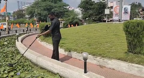 मोर्चापूर्वी छत्रपती शिवाजी महाराजांच्या पुतळा परिसराची बॉम्ब शोध पथकाकडून पाहणी