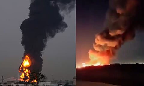 ஈரான் தாக்குதலில் பற்றி எரியும் குவைத் சர்வதேச விமான நிலைய எரிபொருள் தொட்டி - வீடியோ | Iran war