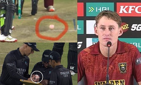 PSL 2026 | பிஎஸ்எல் தொடரில் வினோதம்... சிவப்பு நிறமாக மாறிய பந்து- மார்னஸ் லெபுசேன் அதிர்ச்சி