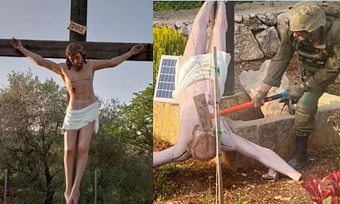 லெபனானில் இயேசு கிறிஸ்து சிலையை அடித்து உடைத்த இஸ்ரேல் ராணுவ வீரர் - வலுக்கும் கண்டனம்