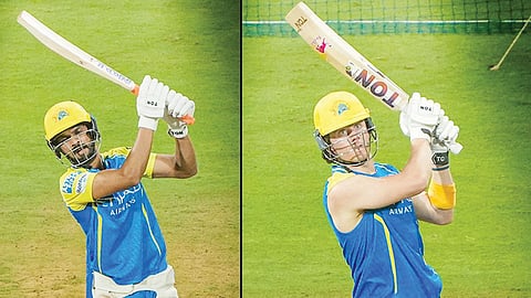 பயிற்சியில் சென்னை சூப்பர் கிங்ஸ் கேப்டன் கெய்க்வாட் மற்றும் பிரேவிஸ்.