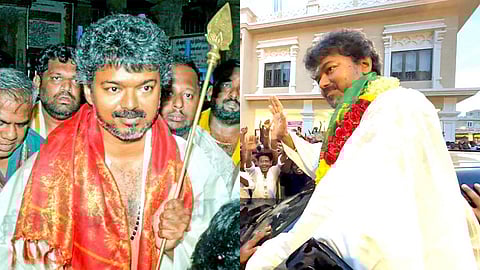 திருச்செந்தூர் கோவிலில் வேலுடன் விஸ்வரூப தரிசனம் செய்த விஜய் சென்னை திரும்பினார்