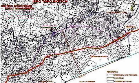 ராக்கெட் ஏவுதளம் அமைவதை காட்டும் வரைபடம்.