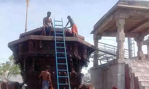 விராலிமலை முருகன் கோவில் தேரில் முகூர்த்தக்கால் நடப்பட்டது