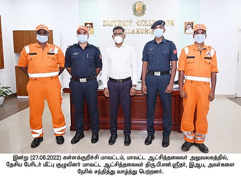 தேசிய பேரிடர் மீட்பு குழுவினருக்கு மாவட்ட கலெக்டர் பாராட்டு