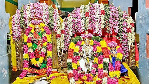 சிறப்பு அலங்காரத்தில் சாமி-அம்பாள் அருள்பாலிப்பு.