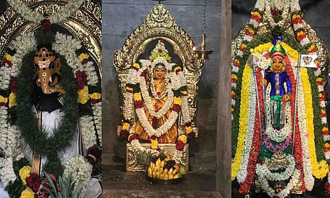 பலவஞ்சிபாளையத்தில் உள்ள ஸ்ரீ காளிகுமாரசுவாமி கோவில் சக்தி விநாயகர், மாகாளியம்மன் மற்றும் காளிகுமாரசுவாமிக்கு நடைபெற்ற சிறப்பு அலங்காரத்தை படத்தில் காணலாம்.
