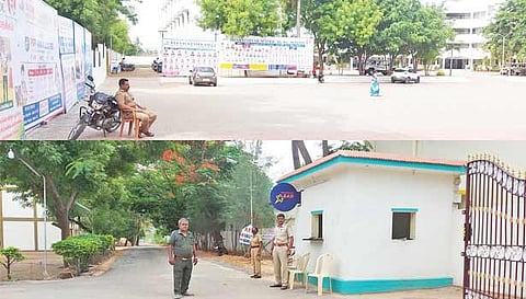 ஆத்தூரில் தனியார் பள்ளிகள் முன்பு போலீசார் பாதுகாப்பு பணியில் ஈடுபட்டுள்ள காட்சி.