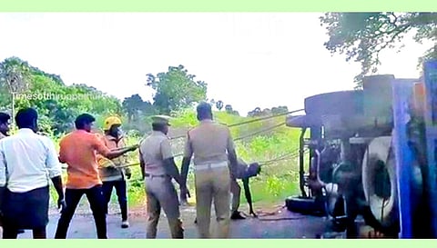 சரக்கு வாகனம் கவிழ்ந்து விபத்து