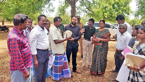 கீழப்பாவூர் பகுதியில் கலெக்டர் ஆகாஷ் ஆய்வு செய்த காட்சி. 