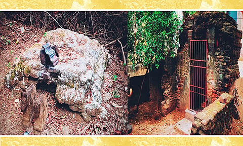 மண்ணுக்குள் பாதி புதைந்துள்ள நிலையில் உள்ள விநாயகர் கோவிலையும், விமானம் மட்டும் வெளியே தெரியும் அம்மன் கோவிலையும் படத்தில் காணலாம்.