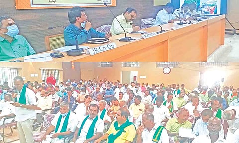 திருப்பூர் கலெக்டர் அலுவலகத்தில் இன்று விவசாயிகள் குறைதீர்க்கும் கூட்டம் வருவாய் அதிகாரி ஜெய்பீம் தலைமையில் நடைபெற்றது, விவசாயிகள் தங்களது கோரிக்கைகளை குறித்து பேசினர்.
