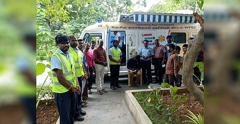சிங்கிபுரம் ராம்கோ சிமெண்ட் தொழிற்சாலையில் காச நோய் கண்டறியும் முகாம் நடைபெற்ற காட்சி.