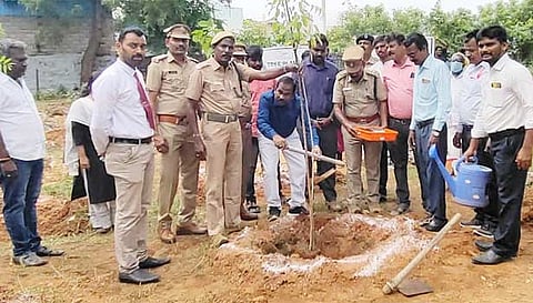 ரெயில்வே நிலையத்தில் மரக்கன்று நடப்பட்டது.