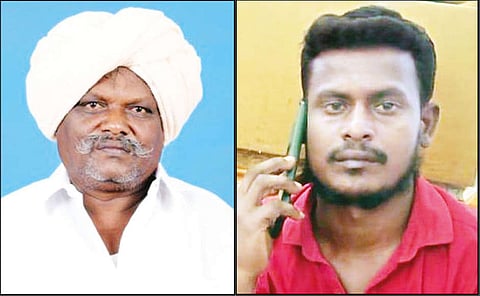 கொலை செய்யப்பட்ட பஞ்சாயத்து தலைவர் பொன்ராஜ், கைதான பா.ஜனதா நிர்வாகி கார்த்திக்.