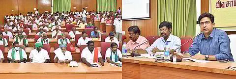 நெல்லை மாவட்ட கலெக்டர் விஷ்ணு தலைமையில் விவசாயிகள் குறைதீர்க்கும் கூட்டம் நடைபெற்றபோது எடுத்த படம்.