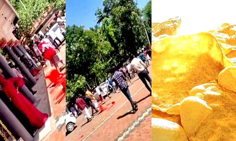 மோதல் நடந்த மண்டபமும், அங்கிருந்து சிதறி ஓடும் உறவினர்களையும் படத்தில் காணலாம்.