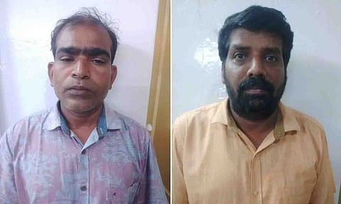 கைது செய்யப்பட்ட முருகன், சுரேஷ் குமார் ஆகியோரை படத்தில் காணலாம்.