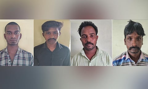 கைது செய்யப்பட்ட அருண், எழிலரசன், மோகன், முத்துலிங்கம் ஆகிய 4 பேரை படத்தில் காணலாம்.