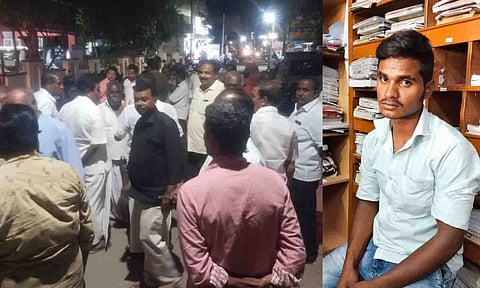 போலீஸ் நிலையம் முன்பு திரண்ட தி.மு.க.வினர். சரணடைந்த ஷேக் தாவூத்.