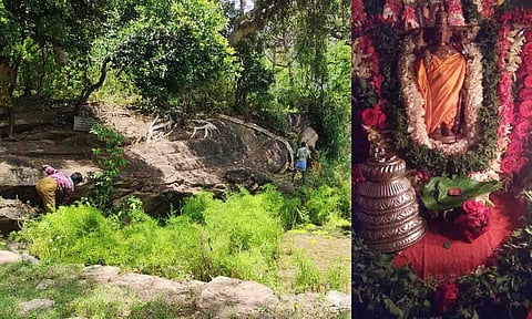 ஏழுமலையான் கோவில் பாதையை சீரமைக்கும் பணி வனத்துறையினரின் மேற்பார்வையில் நடைபெற்று வருவதை படத்தில் காணலாம்.