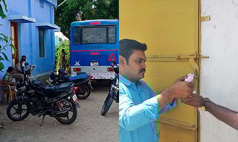 பாஞ்சாங்குளத்தில் போலீசார் விசாரணை நடத்திய காட்சி - பெட்டிக்கடைக்கு வருவாய்த்துறையினர் சீல் வைத்த காட்சி.