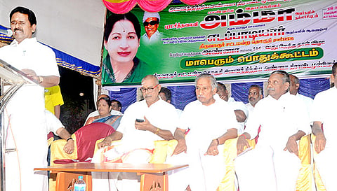 அ.தி.மு.க. பொதுக்கூட்டத்தில் இரா.காமராஜ் எம்.எல்.ஏ. பேசினார்.