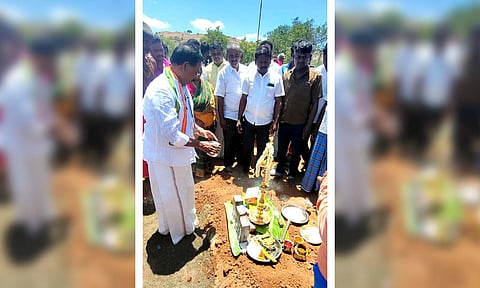 குன்னத்தூரில் நடைபெற்ற விழாவில் கலந்து கொண்டு ரூபி மனோகரன் எம்.எல்.ஏ. அடிக்கல் நாட்டிய காட்சி.